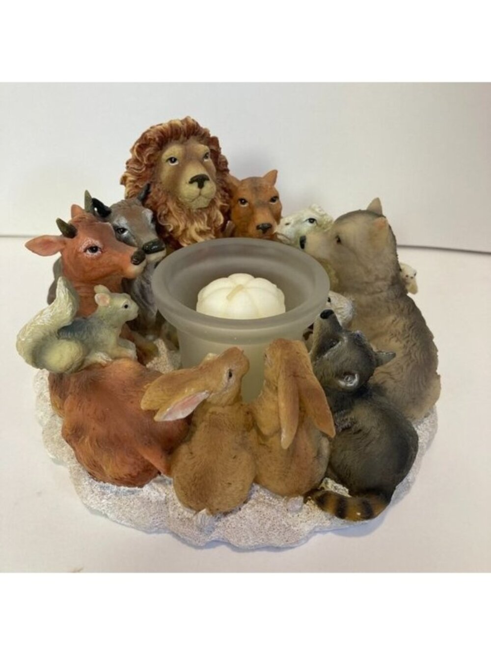 Noahs Ark Animals Candle Holder 8" Animals Gathering Around Candle Resin